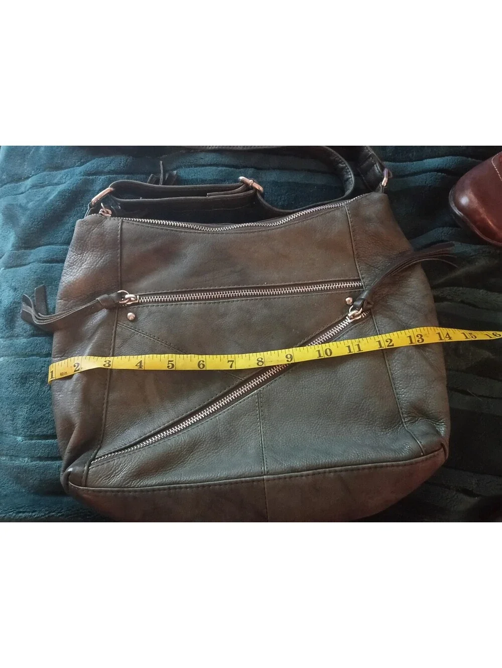 Great American Leather Works Multi-Zip  Hobo Crossbody Bag – Olive / Slate Grey